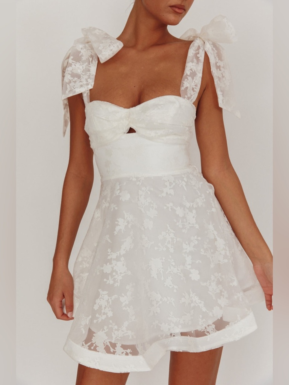 Angel Biba Oliana Tied Shoulders Keyhole Mini Dress White NWT S